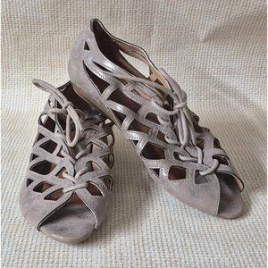 MIA Sandals Cutout Peep Toe Lace Up Gold/ Taupe Comfort Ladies Size 8.5M